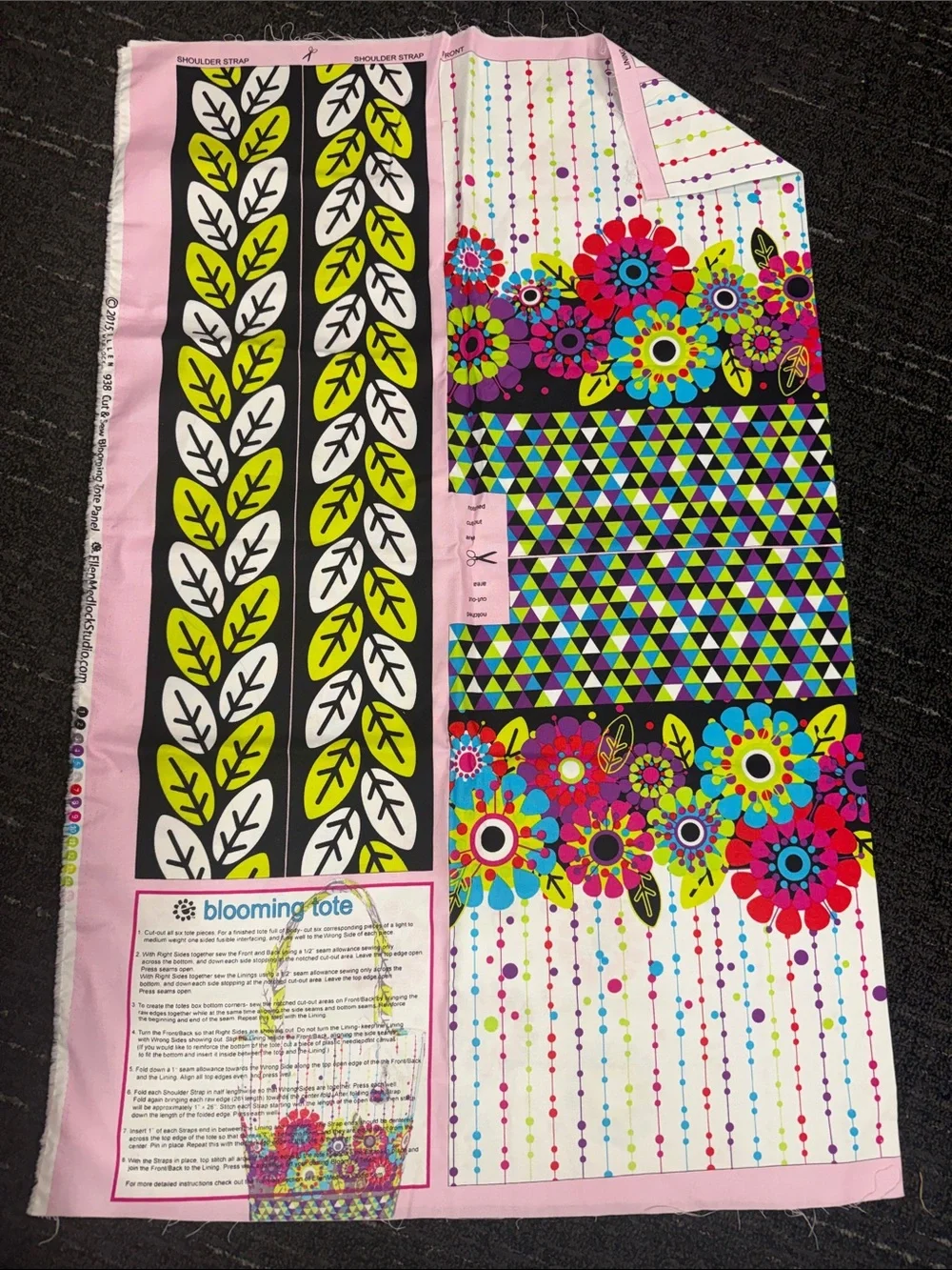 New Sewing Fabric Panel Blooming Tote" designed by Ellen Medlock Studio material